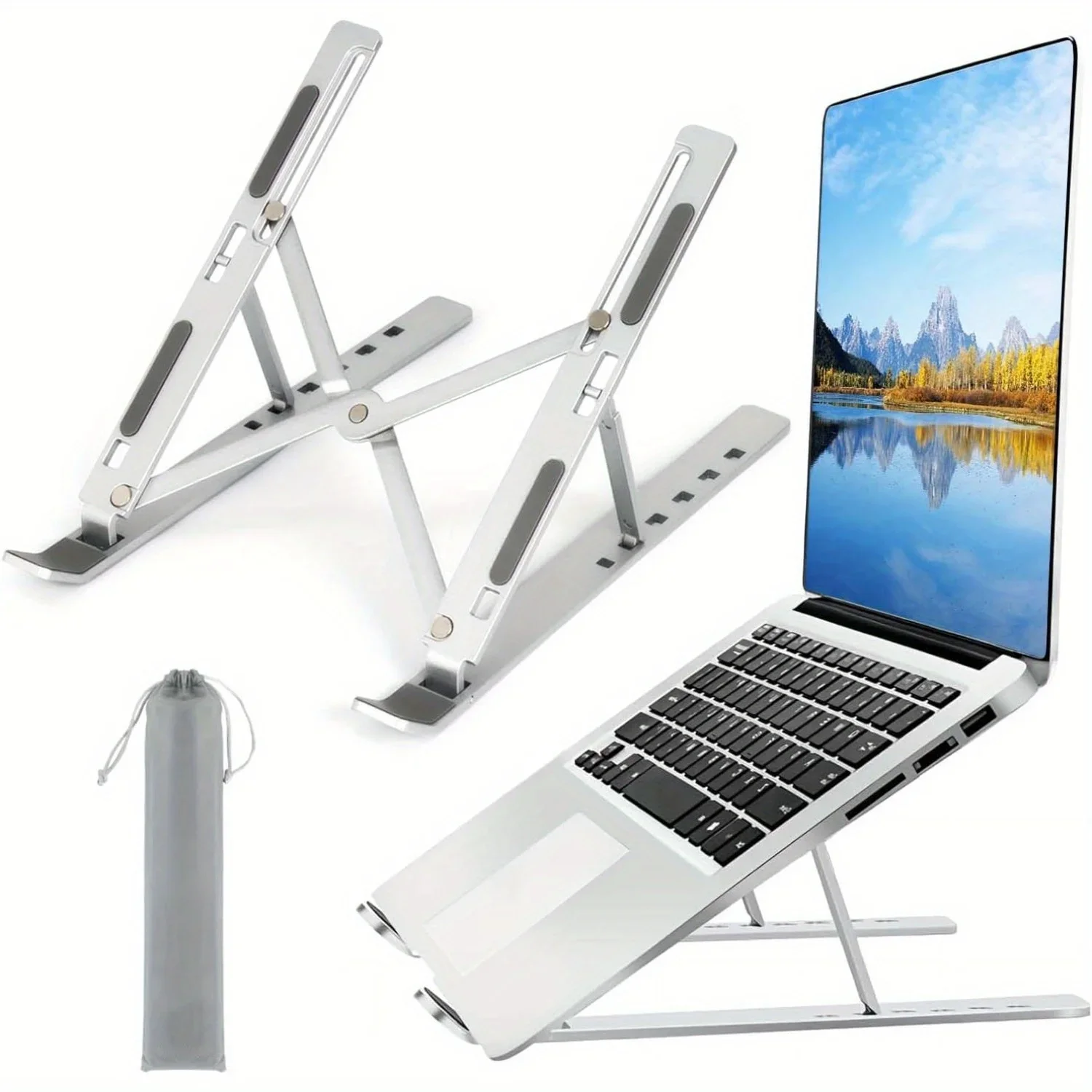 Laptop Stand Riser - ขาตั้งโน้ตบุ๊กอะลูมิเนียมพับได้ ช่วยระบายความร้อนตามหลักสรีรศาสตร์ ขาตั้งคอมพิวเตอร์แบบพกพาสำหรับวางบนโต๊ะ เหมาะสำหรับ MacBook และโน้ตบุ๊ก