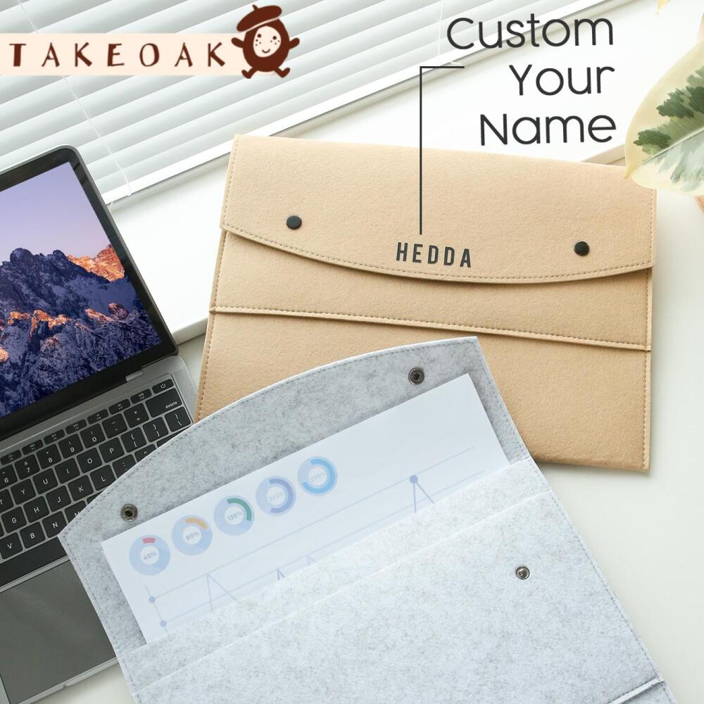 Laptop Accessories Name - แฟ้มเอกสารผ้าสักหลาดแบบมีกระดุมแป๊ก ใส่ซองเอกสาร กระเป๋าจัดระเบียบสำนักงาน ของขวัญธุรกิจส่วนตัว กระเป๋าเก็บของสำหรับเดินทาง สามารถสลักชื่อได้
