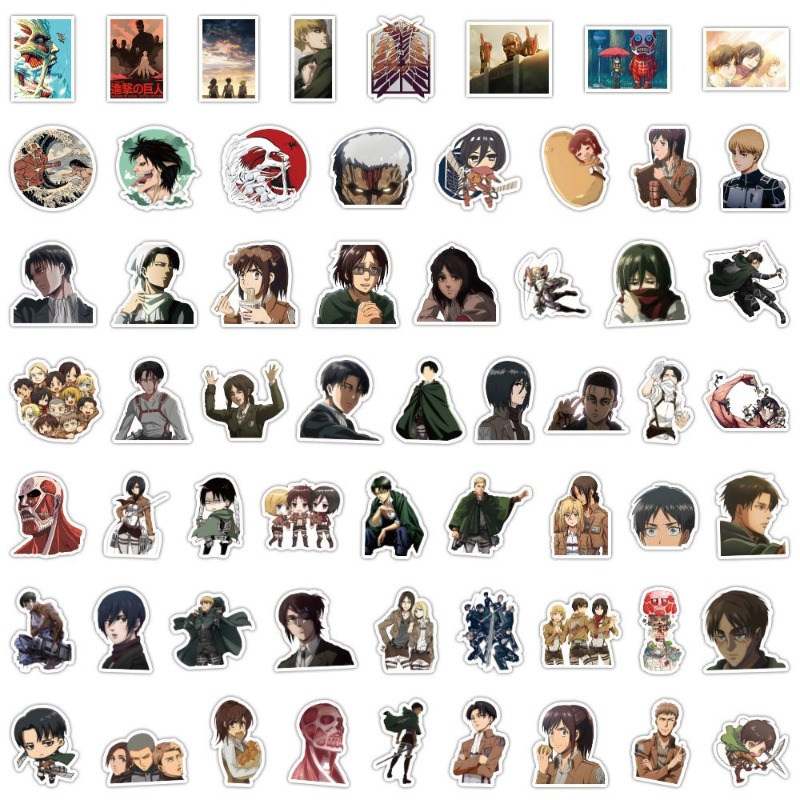Laptop Bag Waterproof - 60 ชิ้นสติกเกอร์อนิเมะ Attack on Titan น่ารักสวยงาม
