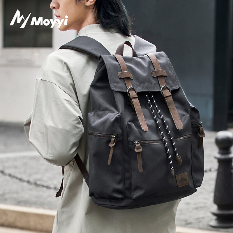 Laptop Bag Waterproof - MOYYI 27L กระเป๋าเป้สะพายหลังขนาดใหญ่สำหรับผู้ชายเชือกรูดหลายกระเป๋าผ้าใบ 17.3 นิ้วช่องใส่แล็ปท็อปกระเป๋าเดินทางสำหรับเดินป่า