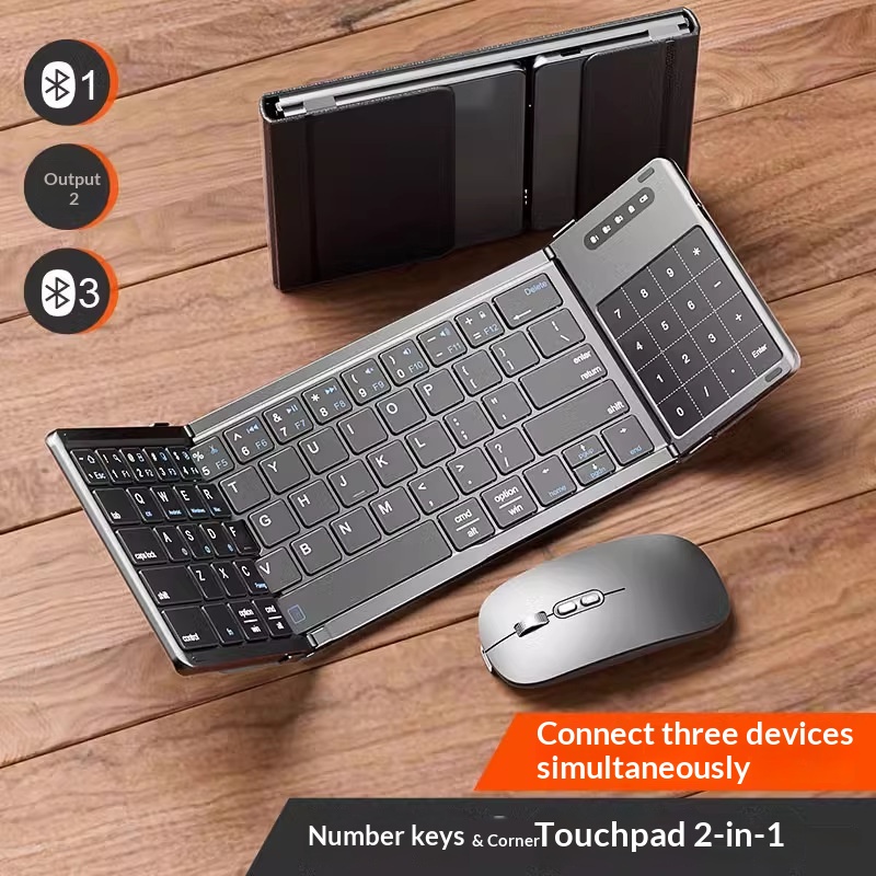 Laptop Accessories Toys - เม็งซู่ ไตร โฟลด์คีย์บอร์ดไร้สายบลูทูธพร้อมทัชแพดตัวเลขรองรับสามอุปกรณ์และชุดเมาส์สำหรับเดสก์ท็อปแล็ปท็อป